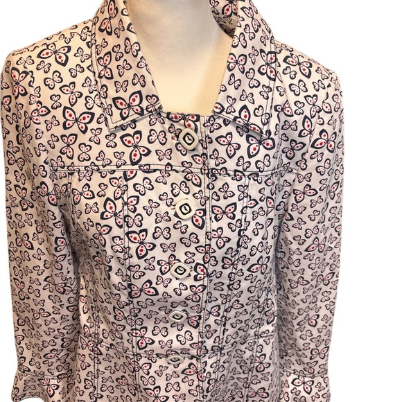 Red & navy blue 🦋 BUTTERFLY jacket! Has flutter cuffs & waist. Small/Med NWOT - Picture 5 of 11